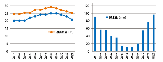 ハワイの平均的な気温・降水量